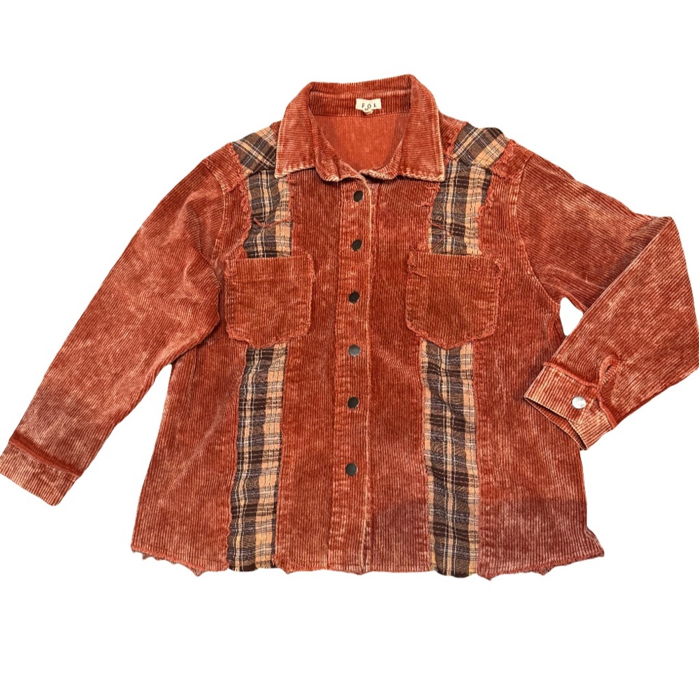 POL Corduroy and Plaid Burnt Sienna Cinnamon Button Front Collared Jacket size M